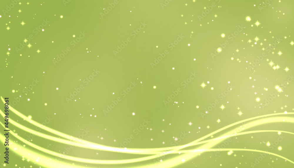 green festive abstract background with stars, shine and wave. Basis for banners, postcards