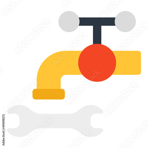 Water tap with spanner, icon of plumbing