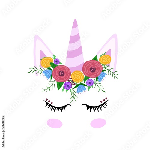 unicorn with flowers on his head vector