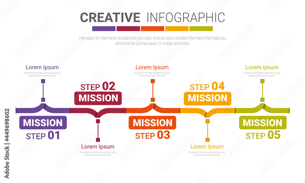 Fototapeta premium Timeline infographic template with 5 options, vector infographics design and Presentation business can be used for workflow layout, steps or processes.