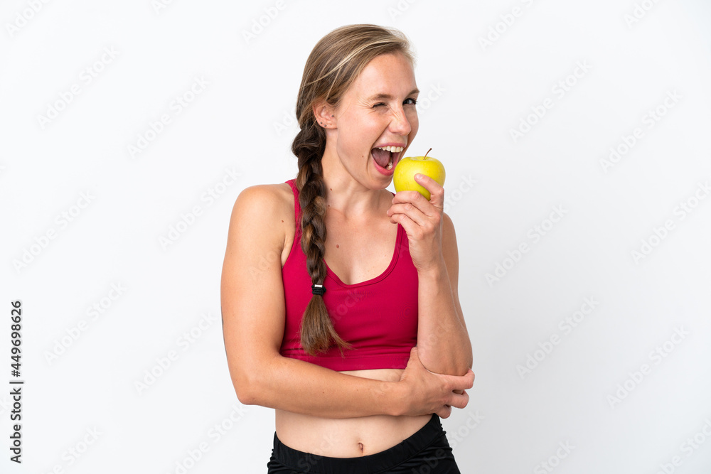 Young English woman isolated on white background eating an apple Young English woman isolated on white background eating an apple