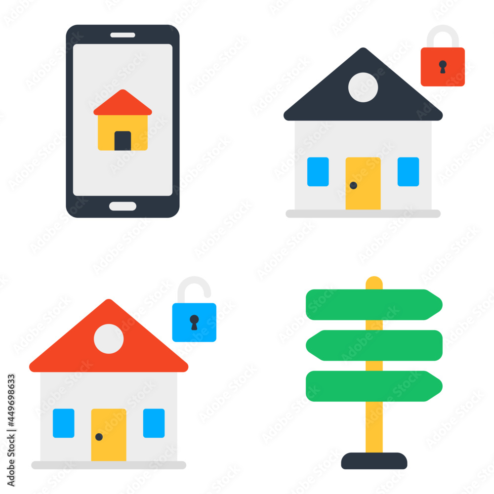 Pack of Property and Buildings Flat Icons Pack of Property and Buildings Flat Icons