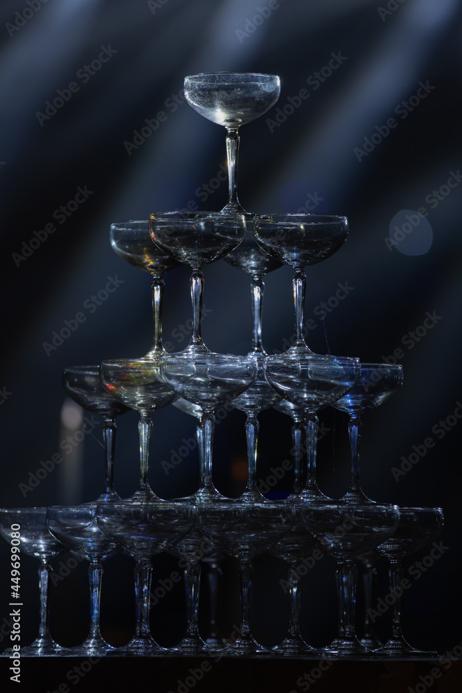 Wine glasses on the bar counter in a pub or restaurant or a party Wine glasses on the bar counter in a pub or restaurant or a party