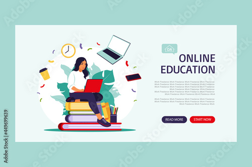 Online education concept. Landing page template. Vector illustration. Flat