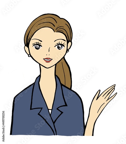 案内するスーツを着た大人女子。