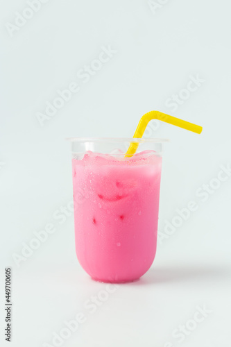 pink milk drink on a white background