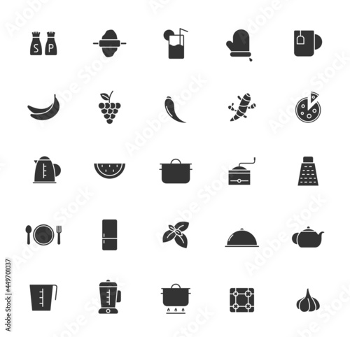 kitchen silhouette vector icons isolated on white background. kitchen icon set for web, mobile apps, ui design and print polygraphy and promo advertising business