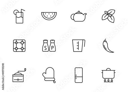 kitchen linear vector icons isolated on white. kitchen icon set for web and ui design, mobile apps and print polygraphy and promo advertising business