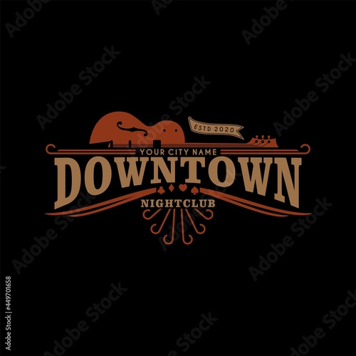 downtown nightclub vintage retro logo, western logo design