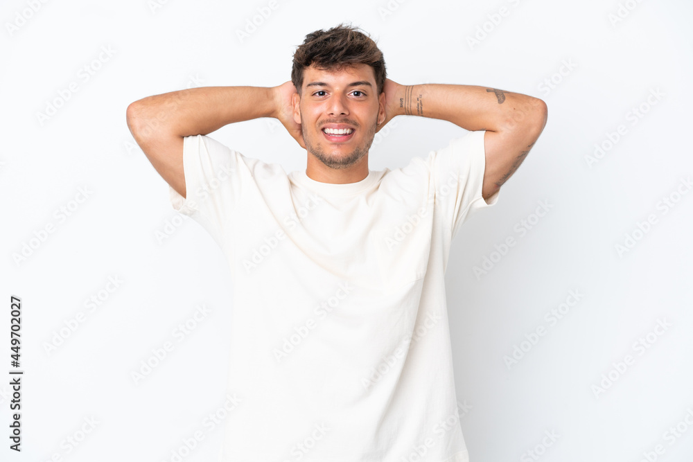 Young caucasian handsome man isolated on white background laughing Young caucasian handsome man isolated on white background laughing