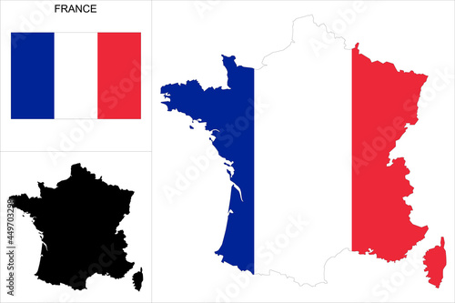 Carte de France avec fond drapeau français - Carte sous forme de motif noir et drapeau français disponibles séparément