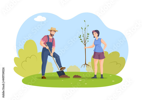 People enjoy gardening and planting. Harvesting man and woman working on field or garden together