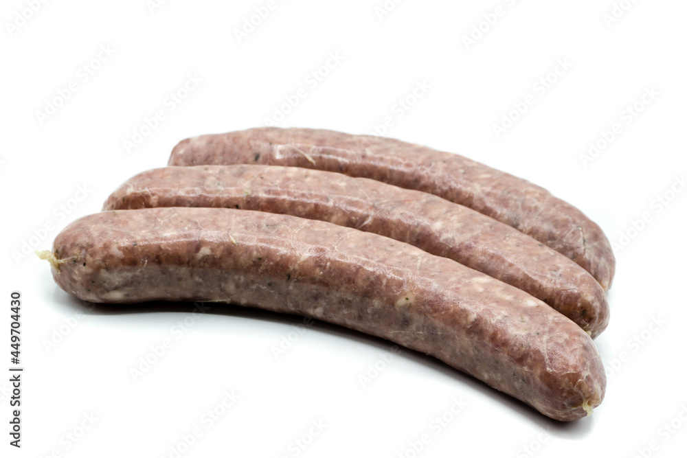 Raw german sausage isolated on white background Raw german sausage isolated on white background