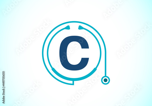 Initial C monogram alphabet with doctor stethoscope. Vector stethoscope logo or icon. Logo for medical and pharmaceutical business and company identity