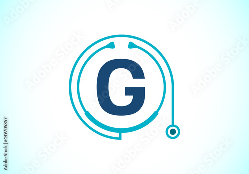 Initial G monogram alphabet with doctor stethoscope. Vector stethoscope logo or icon. Logo for medical and pharmaceutical business and company identity