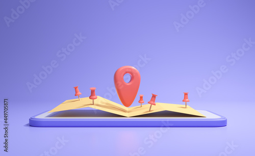 3D Map pins, GPS, navigator pin checking poins. 3d render illustration