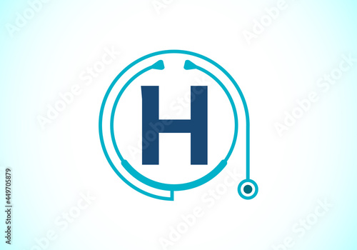 Initial H monogram alphabet with doctor stethoscope. Vector stethoscope logo or icon. Logo for medical and pharmaceutical business and company identity