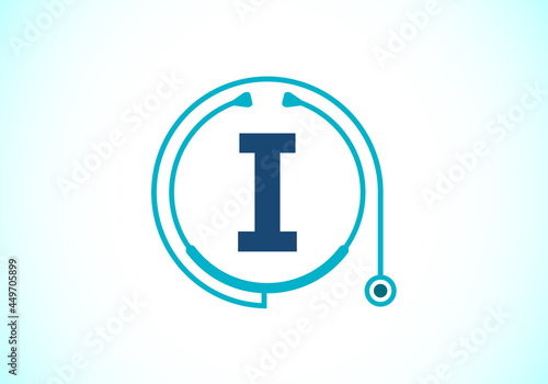 Initial I monogram alphabet with doctor stethoscope. Vector stethoscope logo or icon. Logo for medical and pharmaceutical business and company identity