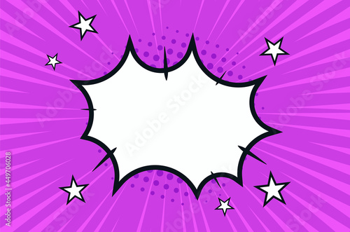 Retro comic frame, background, wallpaper with halftone effect, lines and stars. Lilac 