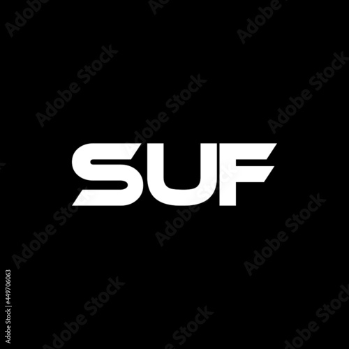 SUF letter logo design with black background in illustrator, vector logo modern alphabet font overlap style. calligraphy designs for logo, Poster, Invitation, etc.