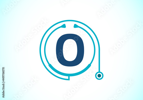 Initial O monogram alphabet with doctor stethoscope. Vector stethoscope logo or icon. Logo for medical and pharmaceutical business and company identity