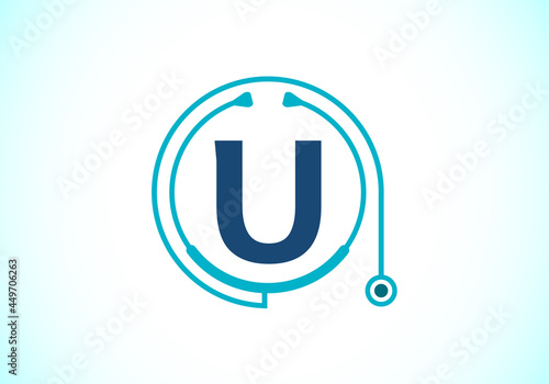 Initial U monogram alphabet with doctor stethoscope. Vector stethoscope logo or icon. Logo for medical and pharmaceutical business and company identity