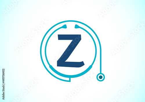 Initial Z monogram alphabet with doctor stethoscope. Vector stethoscope logo or icon. Logo for medical and pharmaceutical business and company identity