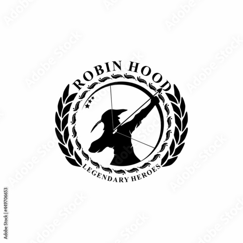 legendary hero's robin hood silhouette. mythical robin hood the warrior logo in the form of coins