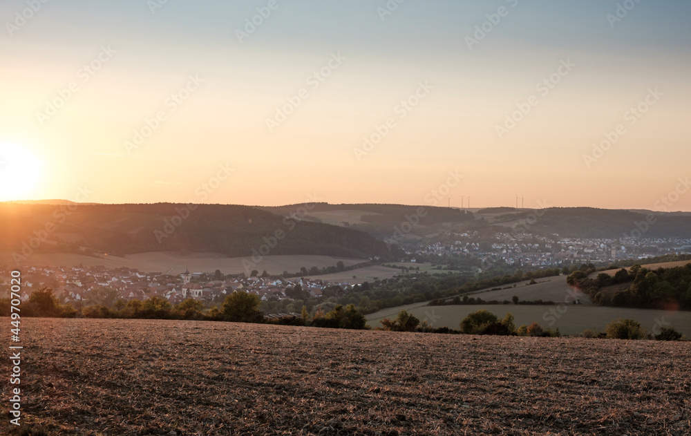 View over the field to the lovely Taubertal with the towns Dittigheim and Tauberbischofsheim.