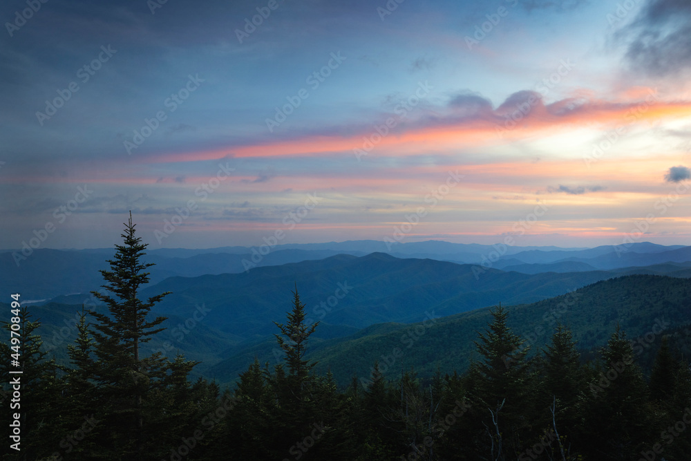 Great Smokey Mountains sunset at Clingman's dome. North Carolina