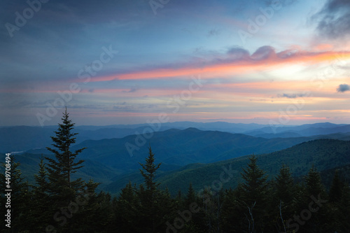 Fototapeta Naklejka Na Ścianę i Meble -  Great Smokey Mountains sunset at Clingman's dome. North Carolina