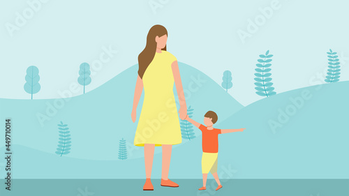 手をつなぐ 親子 母親 子供