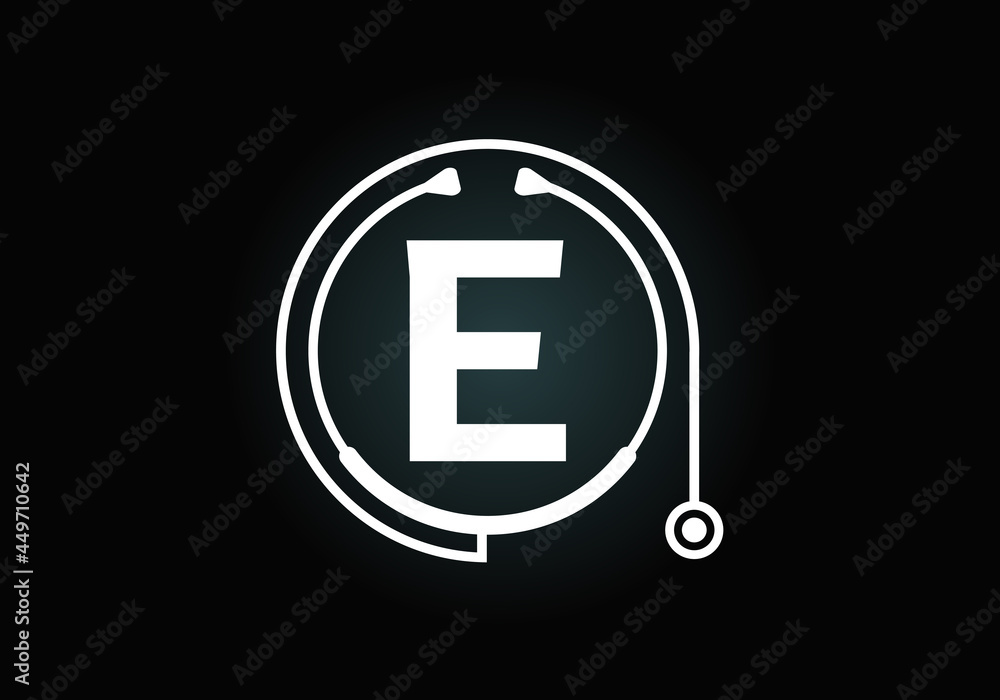Initial E monogram alphabet with doctor stethoscope. Vector stethoscope logo or icon. Logo for medical and pharmaceutical business and company identity Initial E monogram alphabet with doctor stethoscope. Vector stethoscope logo or icon. Logo for medical and pharmaceutical business and company identity