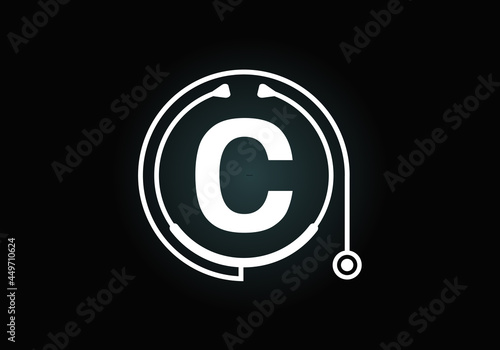 Initial C monogram alphabet with doctor stethoscope. Vector stethoscope logo or icon. Logo for medical and pharmaceutical business and company identity