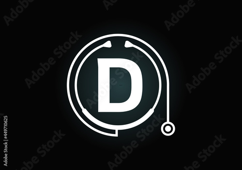 Initial D monogram alphabet with doctor stethoscope. Vector stethoscope logo or icon. Logo for medical and pharmaceutical business and company identity