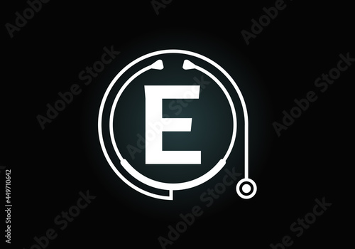 Initial E monogram alphabet with doctor stethoscope. Vector stethoscope logo or icon. Logo for medical and pharmaceutical business and company identity