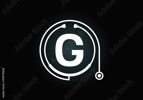 Initial G monogram alphabet with doctor stethoscope. Vector stethoscope logo or icon. Logo for medical and pharmaceutical business and company identity