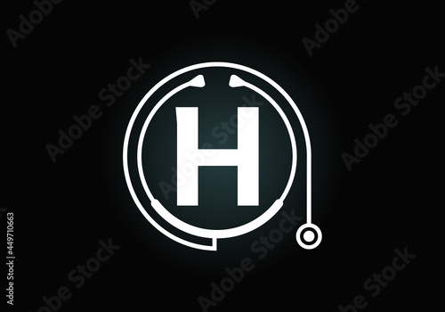 Initial H monogram alphabet with doctor stethoscope. Vector stethoscope logo or icon. Logo for medical and pharmaceutical business and company identity