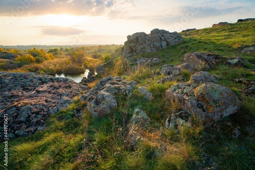 Aktovsky Canyon in Ukraine surrounded large stone boulders