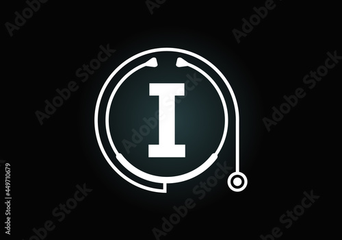 Initial I monogram alphabet with doctor stethoscope. Vector stethoscope logo or icon. Logo for medical and pharmaceutical business and company identity