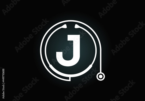 Initial J monogram alphabet with doctor stethoscope. Vector stethoscope logo or icon. Logo for medical and pharmaceutical business and company identity