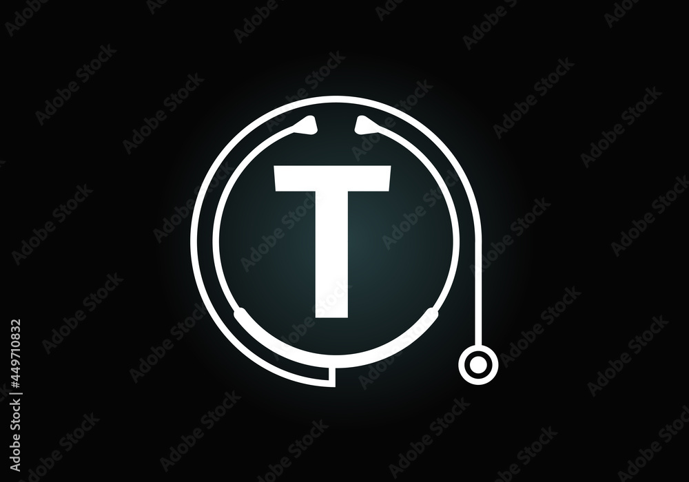 Initial T monogram alphabet with doctor stethoscope. Vector stethoscope logo or icon. Logo for medical and pharmaceutical business and company identity Initial T monogram alphabet with doctor stethoscope. Vector stethoscope logo or icon. Logo for medical and pharmaceutical business and company identity