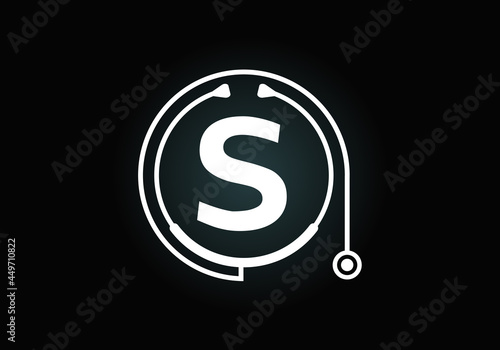 Initial S monogram alphabet with doctor stethoscope. Vector stethoscope logo or icon. Logo for medical and pharmaceutical business and company identity