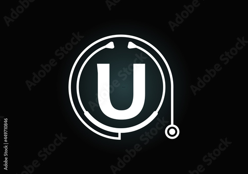 Initial U monogram alphabet with doctor stethoscope. Vector stethoscope logo or icon. Logo for medical and pharmaceutical business and company identity