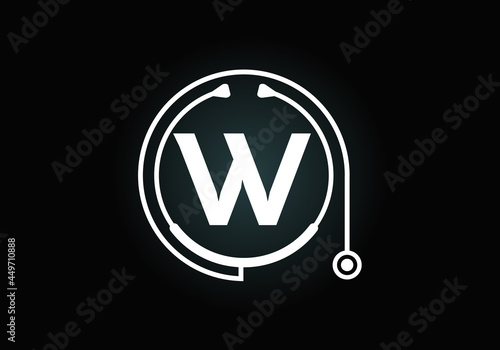 Initial W monogram alphabet with doctor stethoscope. Vector stethoscope logo or icon. Logo for medical and pharmaceutical business and company identity