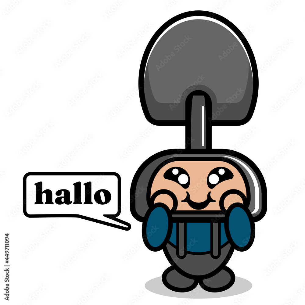 Vector cartoon character doodle costume cute farmer shovel mascot say hello Vector cartoon character doodle costume cute farmer shovel mascot say hello