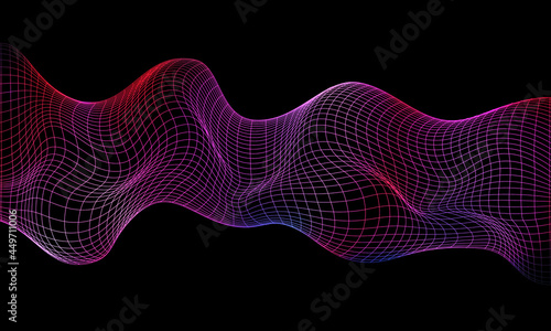 Abstract square mesh wave 3D geometric colors on black background vector illustration. photo