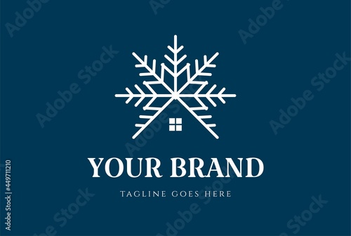 Snow Symbol with House for Cottage Cabin Chalet or Real Estate Logo Design Vector