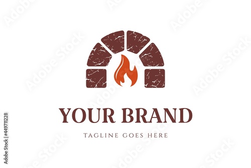 Retro Vintage Keystone Fire Brick Hearth Furnace Logo Design Vector