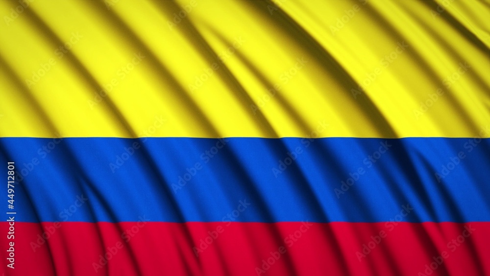 Colombia flag. Waving national flag. State symbols. Realistic 3D render. 